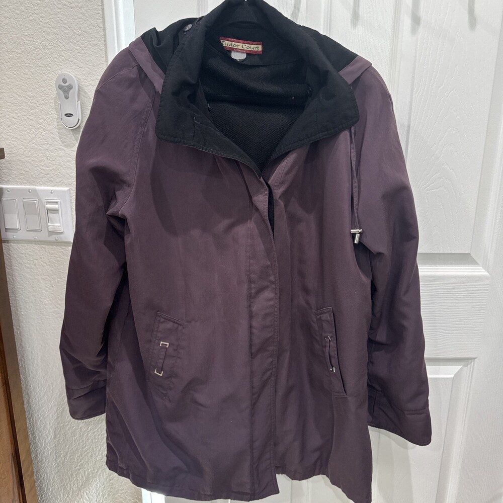 Tudor Court By Haband Windbreaker Rain Coat Hooded Removable Liner Women’s XL - Picture 1 of 7